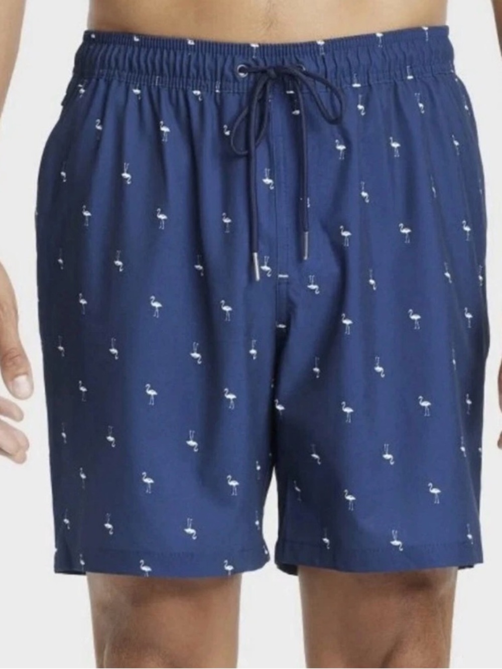 NWOT Goodfellow & Co Navy Swim Trunks with White Flamingo Print